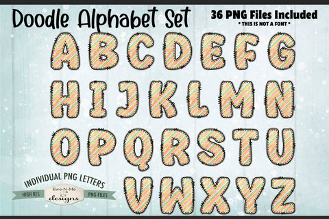 Cute Spring Stripes Doodle Alphabet & Numbers | 36 PNG Files Sublimation Ewe-N-Me Designs 