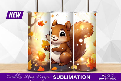 Cute squirrel holding autumn leaf tumbler png Sublimation Regulrcrative 