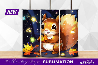Cute squirrel holding pumpkin autumnal illustration tumbler png Sublimation Regulrcrative 