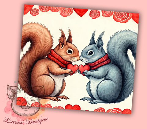 Cute Squirrel Valentine's 20oz Tumbler, Valentine's Day Gift, 20oz Tumbler Wrap, Sublimation Design, Cute Squirrel Art, Animal Lover Gift, Woodland Decor Sublimation Lara' s Designs 
