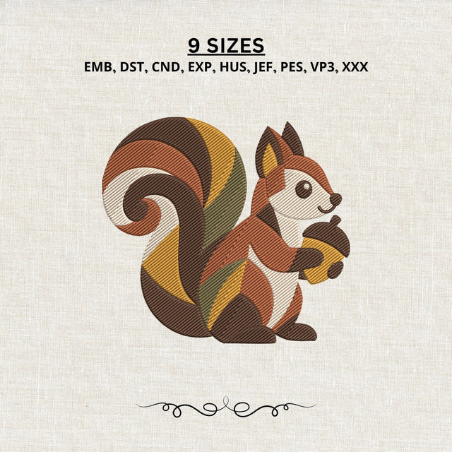 Cute Squirrel with Acorn Embroidery Design – Fall Woodland Animal Machine Embroidery File Embroidery/Applique DESIGNS PatternFeed8 