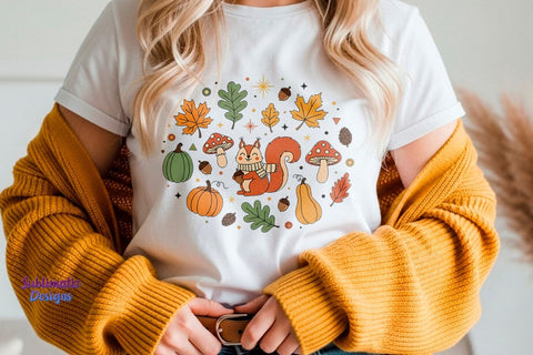 Cute Squirrel with Acorns and Fall Leave | Fall PNG design for sublimation | Autumn Png design Sublimation Sublimatiz Designs 