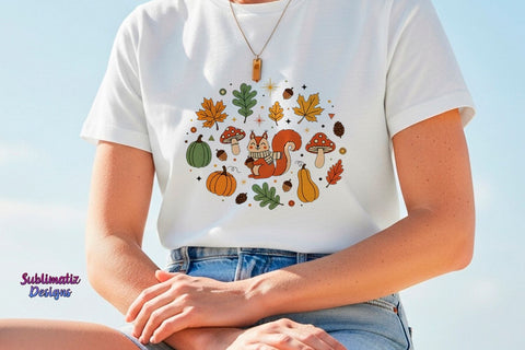Cute Squirrel with Acorns and Fall Leave | Fall PNG design for sublimation | Autumn Png design Sublimation Sublimatiz Designs 