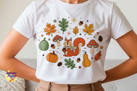 Cute Squirrel with Acorns and Fall Leave | Fall PNG design for sublimation | Autumn Png design Sublimation Sublimatiz Designs 