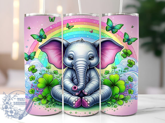 Cute St Patrick's Lucky Charm Elephant 20oz Skinny Tumbler PNG, Elephant Tumbler Sublimation Wrap, Straight & Tapered Tumbler Wrap, Instant Digital Download Sublimation ToriDesigns 