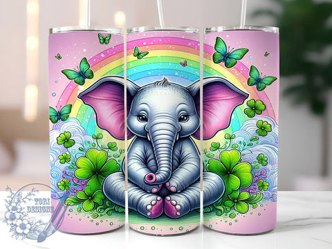 Cute St Patrick's Lucky Charm Elephant 20oz Skinny Tumbler PNG, Elephant Tumbler Sublimation Wrap, Straight & Tapered Tumbler Wrap, Instant Digital Download Sublimation ToriDesigns 