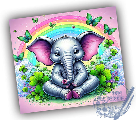 Cute St Patrick's Lucky Charm Elephant 20oz Skinny Tumbler PNG, Elephant Tumbler Sublimation Wrap, Straight & Tapered Tumbler Wrap, Instant Digital Download Sublimation ToriDesigns 