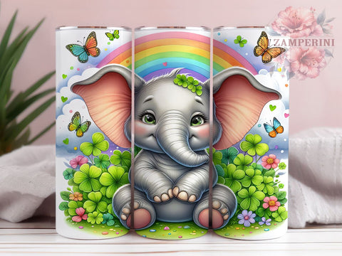 Cute St Patrick's Lucky Charm Elephant 20oz Tumbler Wrap PNG, Cute Elephant Tumbler PNG Sublimation Design, Straight & Tapered Tumbler Wrap, Instant Digital Download Sublimation Li Zamperini 