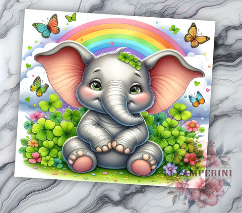 Cute St Patrick's Lucky Charm Elephant 20oz Tumbler Wrap PNG, Cute Elephant Tumbler PNG Sublimation Design, Straight & Tapered Tumbler Wrap, Instant Digital Download Sublimation Li Zamperini 