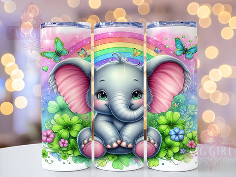 Cute St Patrick's Lucky Charm Elephant 20oz Tumbler Wrap Sublimation Design, Straight Tapered Tumbler Wrap, Elephant Tumbler Png, Instant Digital Download Sublimation SvggirlplusArt 