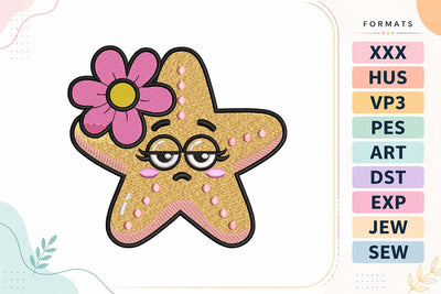 Cute Starfish with Flower Kawaii Summer Beach Embroidery Design Embroidery/Applique DESIGNS sg embroidery 