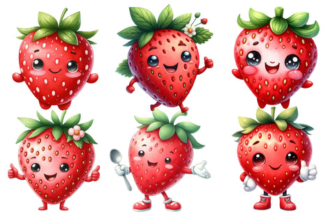 Cute Strawberry Character Smiling Clipart Sublimation Rupkotha 