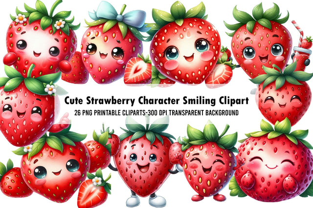 Cute Strawberry Character Smiling Clipart Sublimation Rupkotha 