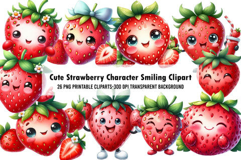 Cute Strawberry Character Smiling Clipart Sublimation Rupkotha 