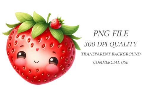 Cute Strawberry Character Smiling Clipart Sublimation Rupkotha 