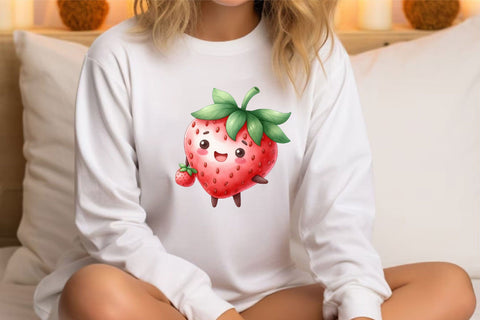 Cute Strawberry Character Smiling Clipart Sublimation Rupkotha 