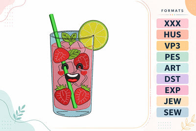 Cute Strawberry Lemonade Embroidery Design - Kawaii Summer Drink Embroidery/Applique DESIGNS sg embroidery 