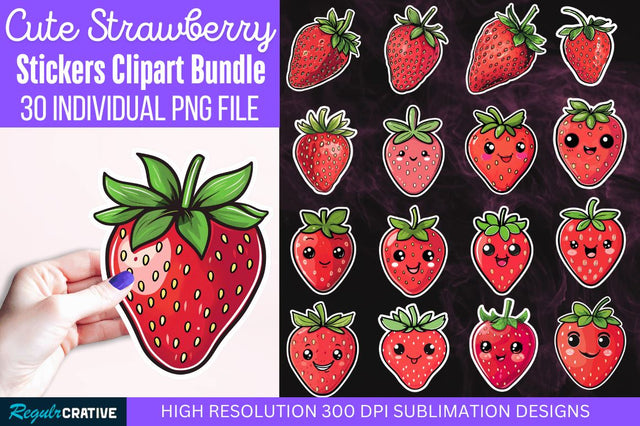 Cute Strawberry Stickers Bundle SVG Regulrcrative 
