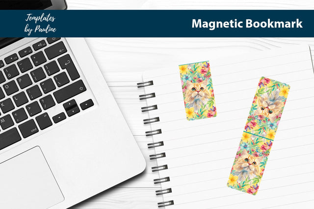 Cute Summer Cat Printable Rectangle Magnetic Bookmark SVG Templates by Pauline 