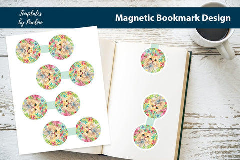 Cute Summer Cat Printable Round Magnetic Bookmark SVG Templates by Pauline 