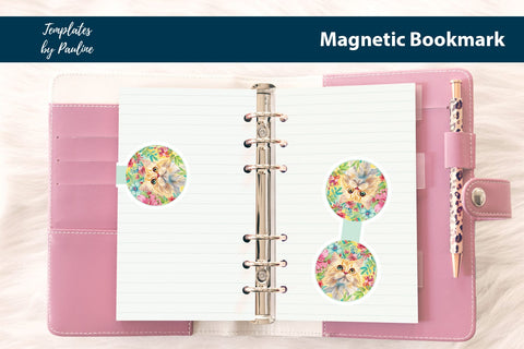 Cute Summer Cat Printable Round Magnetic Bookmark SVG Templates by Pauline 