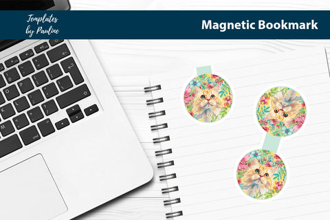 Cute Summer Cat Printable Round Magnetic Bookmark SVG Templates by Pauline 
