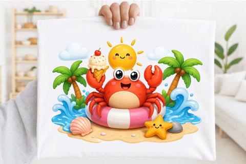 Cute Summer Crab PNG Sublimation SVGArt 