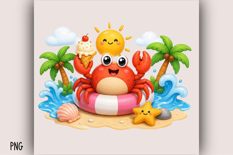 Cute Summer Crab PNG Sublimation SVGArt 