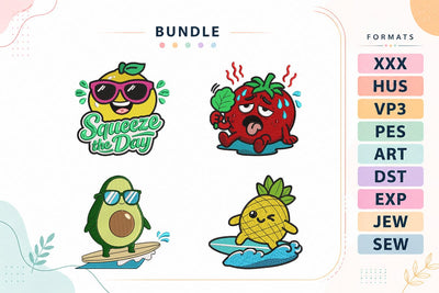 Cute Summer Fruit Embroidery Bundle Lemon Avocado Pineapple Strawberry Designs Embroidery/Applique DESIGNS sg embroidery 