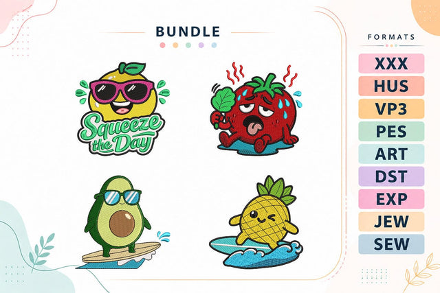 Cute Summer Fruit Embroidery Bundle Lemon Avocado Pineapple Strawberry Designs Embroidery/Applique DESIGNS sg embroidery 