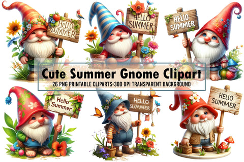 Cute Summer Gnome Sublimation Clipart Sublimation designartist 