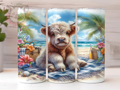 Cute Summer Highland Cow 20 oz Skinny Tumbler Sublimation Design, Straight & Tapered Tumbler Png, Highland Cow Tumbler Png, Digital Download PNG Sublimation Lara' s Designs 