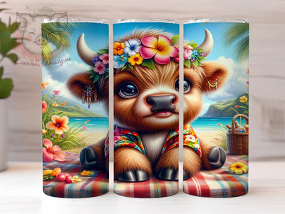 Cute Summer Highland Cow 20 oz Skinny Tumbler Sublimation Design, Straight & Tapered Tumbler Png, Highland Cow Tumbler Png, Digital Download PNG Sublimation Lara' s Designs 
