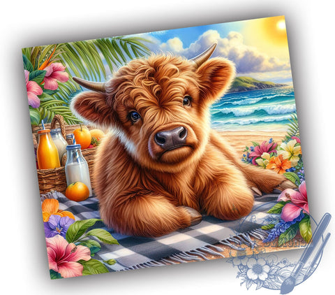 Cute Summer Highland Cow 20oz Skinny Tumbler PNG, Highland Cow Tumbler Sublimation Wrap, Straight & Tapered Tumbler Wrap, Instant Digital Download Sublimation ToriDesigns 