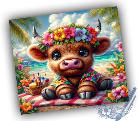 Cute Summer Highland Cow 20oz Skinny Tumbler PNG, Highland Cow Tumbler Sublimation Wrap, Straight & Tapered Tumbler Wrap, Instant Digital Download Sublimation ToriDesigns 