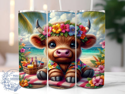 Cute Summer Highland Cow 20oz Skinny Tumbler PNG, Highland Cow Tumbler Sublimation Wrap, Straight & Tapered Tumbler Wrap, Instant Digital Download Sublimation ToriDesigns 