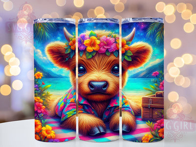 Cute Summer Highland Cow 20oz Tumbler Wrap Sublimation Design, Straight Tapered Tumbler Wrap, Highland Cow Tumbler Png, Instant Digital Download Sublimation SvggirlplusArt 