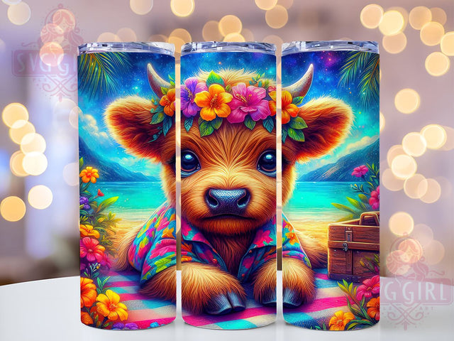 Cute Summer Highland Cow 20oz Tumbler Wrap Sublimation Design, Straight Tapered Tumbler Wrap, Highland Cow Tumbler Png, Instant Digital Download Sublimation SvggirlplusArt 