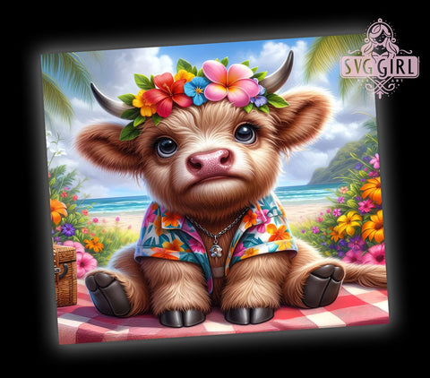 Cute Summer Highland Cow 20oz Tumbler Wrap Sublimation Design, Straight Tapered Tumbler Wrap, Highland Cow Tumbler Png, Instant Digital Download Sublimation SvggirlplusArt 