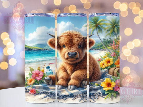 Cute Summer Highland Cow 20oz Tumbler Wrap Sublimation Design, Straight Tapered Tumbler Wrap, Highland Cow Tumbler Png, Instant Digital Download Sublimation SvggirlplusArt 