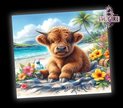 Cute Summer Highland Cow 20oz Tumbler Wrap Sublimation Design, Straight Tapered Tumbler Wrap, Highland Cow Tumbler Png, Instant Digital Download Sublimation SvggirlplusArt 