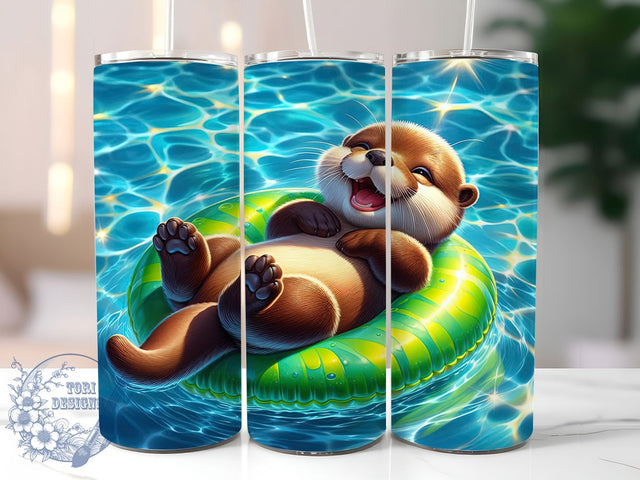Cute Summer Otter Tumbler, Summer Theme, Beach Vibes, Cute Wildlife Art, Tumbler Wrap, Sublimation Design, 20oz Tumbler, Aquatic Artwork Sublimation ToriDesigns 