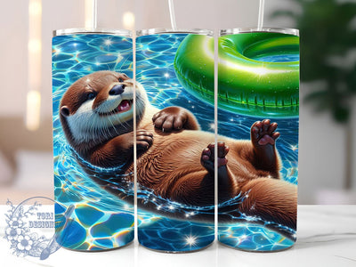 Cute Summer Otter Tumbler, Summer Theme, Beach Vibes, Cute Wildlife Art, Tumbler Wrap, Sublimation Design, 20oz Tumbler, Aquatic Artwork Sublimation ToriDesigns 