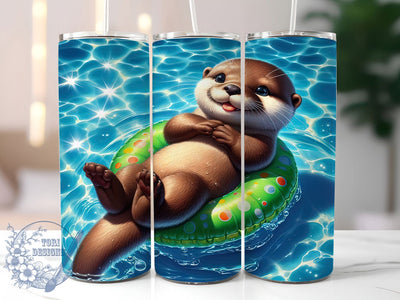 Cute Summer Otter Tumbler, Summer Theme, Beach Vibes, Cute Wildlife Art, Tumbler Wrap, Sublimation Design, 20oz Tumbler, Aquatic Artwork Sublimation ToriDesigns 