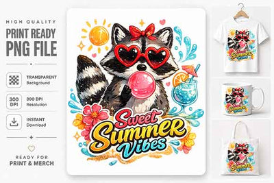 Cute Summer Raccoon PNG Sweet Summer Vibes Sublimation Design SVG BillahCrafts 