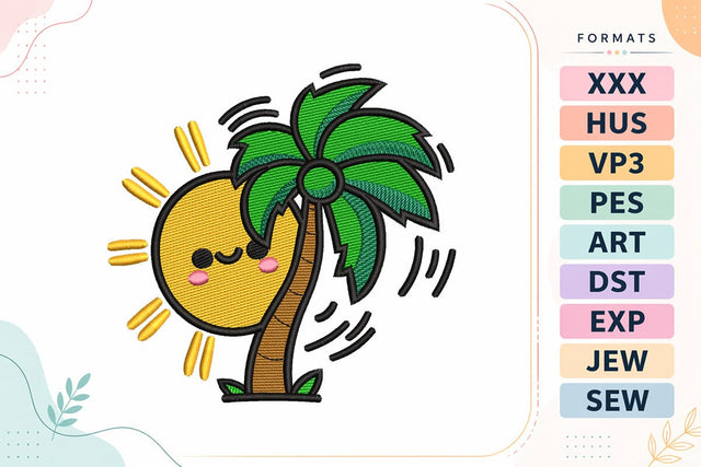 Cute Sun and Palm Tree Embroidery Design - Tropical Summer Sunshine Embroidery/Applique DESIGNS sg embroidery 