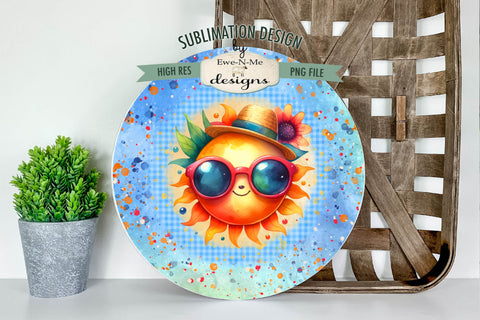 Cute Sun with Sunglasses Wind Spinner Sublimation Design PNG Round Design Sublimation Ewe-N-Me Designs 