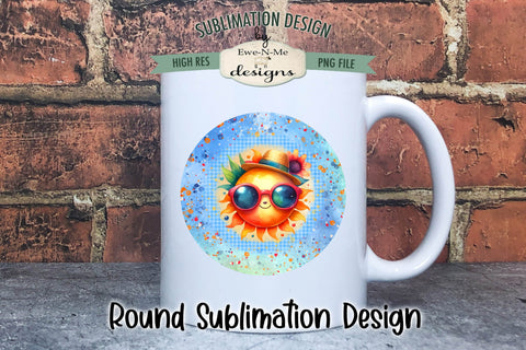 Cute Sun with Sunglasses Wind Spinner Sublimation Design PNG Round Design Sublimation Ewe-N-Me Designs 
