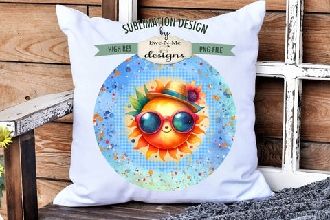 Cute Sun with Sunglasses Wind Spinner Sublimation Design PNG Round Design Sublimation Ewe-N-Me Designs 