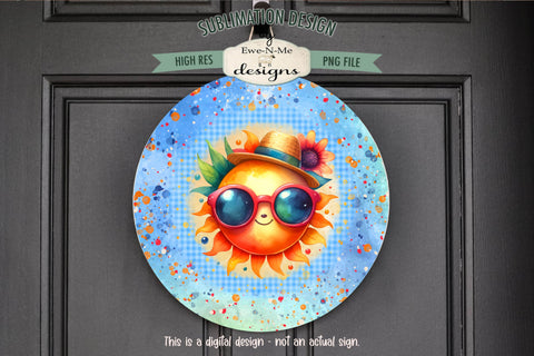 Cute Sun with Sunglasses Wind Spinner Sublimation Design PNG Round Design Sublimation Ewe-N-Me Designs 